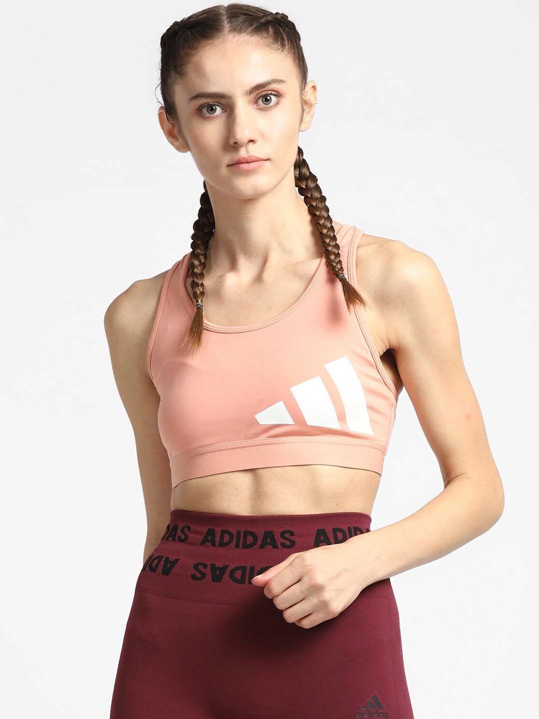 

ADIDAS Pink & White Bralette Crop Top