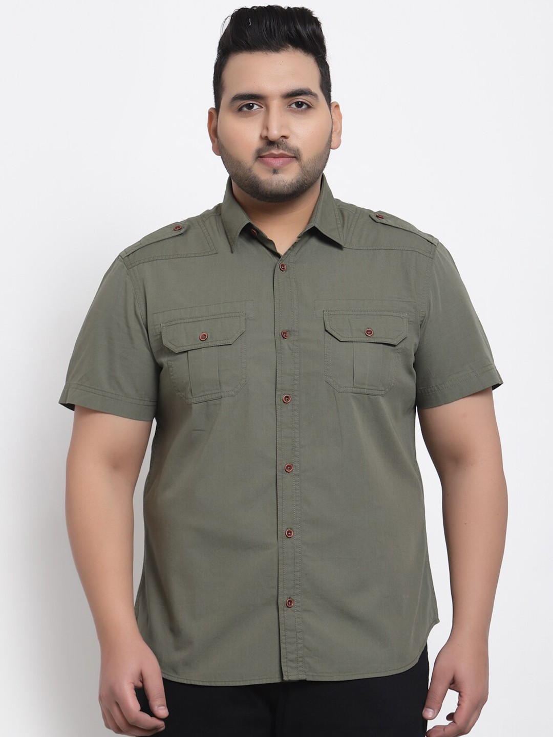 

plusS Men Olive Green Casual Shirt