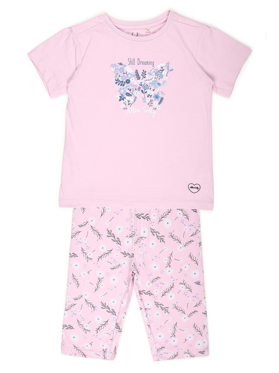 

Allen Solly Junior Girls Pink & White Printed Pure Cotton T-shirt with Capris