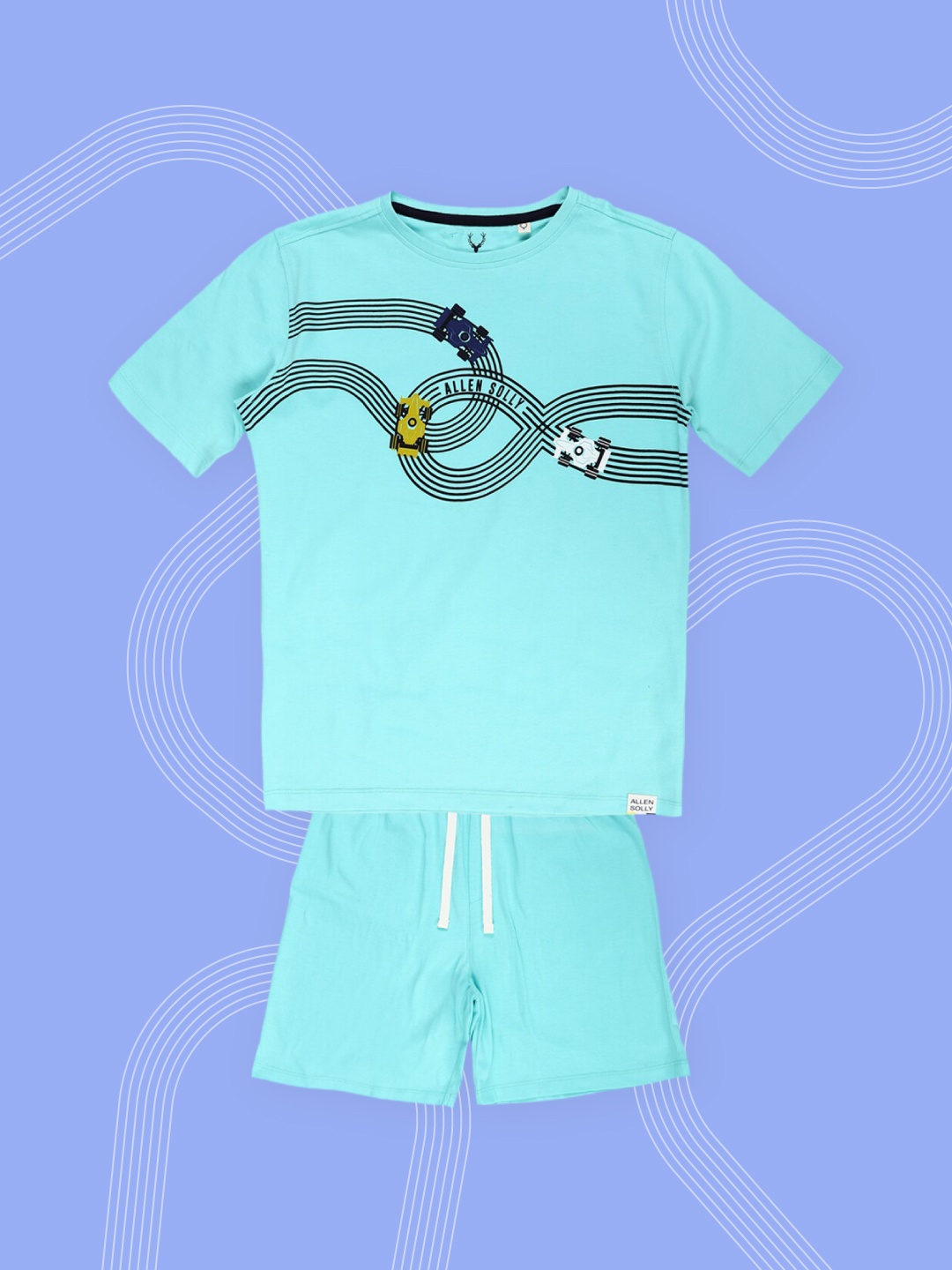 

Allen Solly Junior Boys Turquoise Blue Printed T-shirt with Shorts