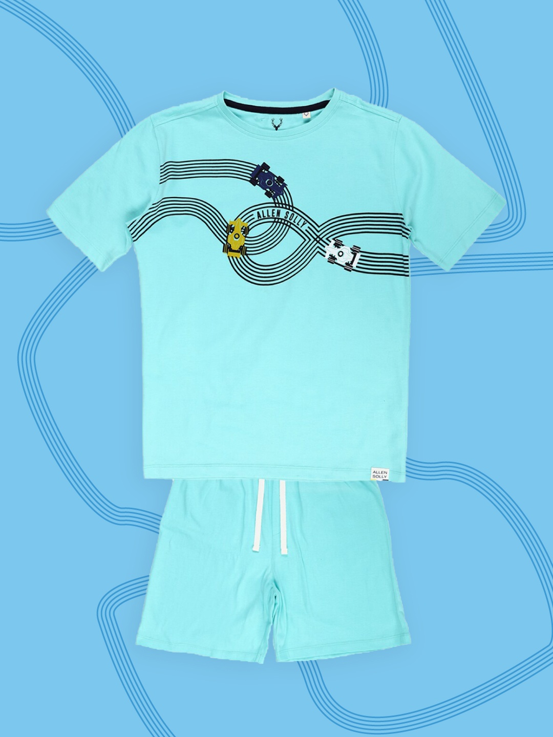 

Allen Solly Junior Boys Blue Printed Pure Cotton T-shirt with Shorts