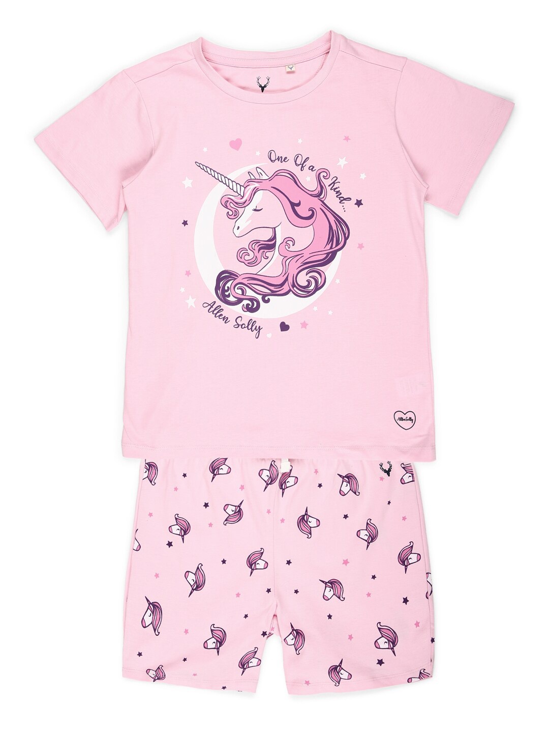

Allen Solly Junior Girls Pink Printed Unicorn Pure Cotton T-shirt with Shorts