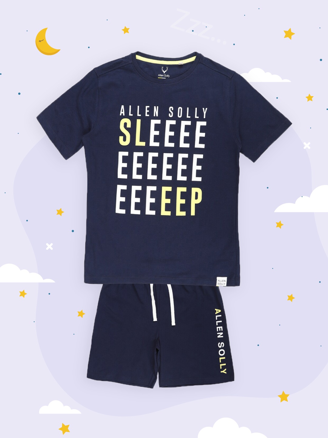 

Allen Solly Junior Boys Navy Blue Printed T-shirt with Shorts