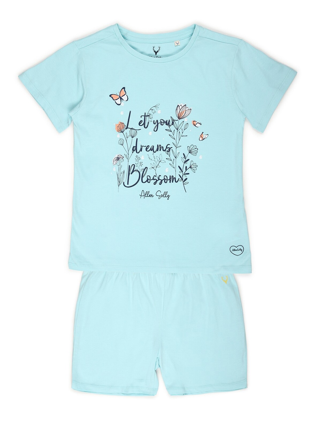 

Allen Solly Junior Girls Blue Printed Pure Cotton T-shirt with Shorts