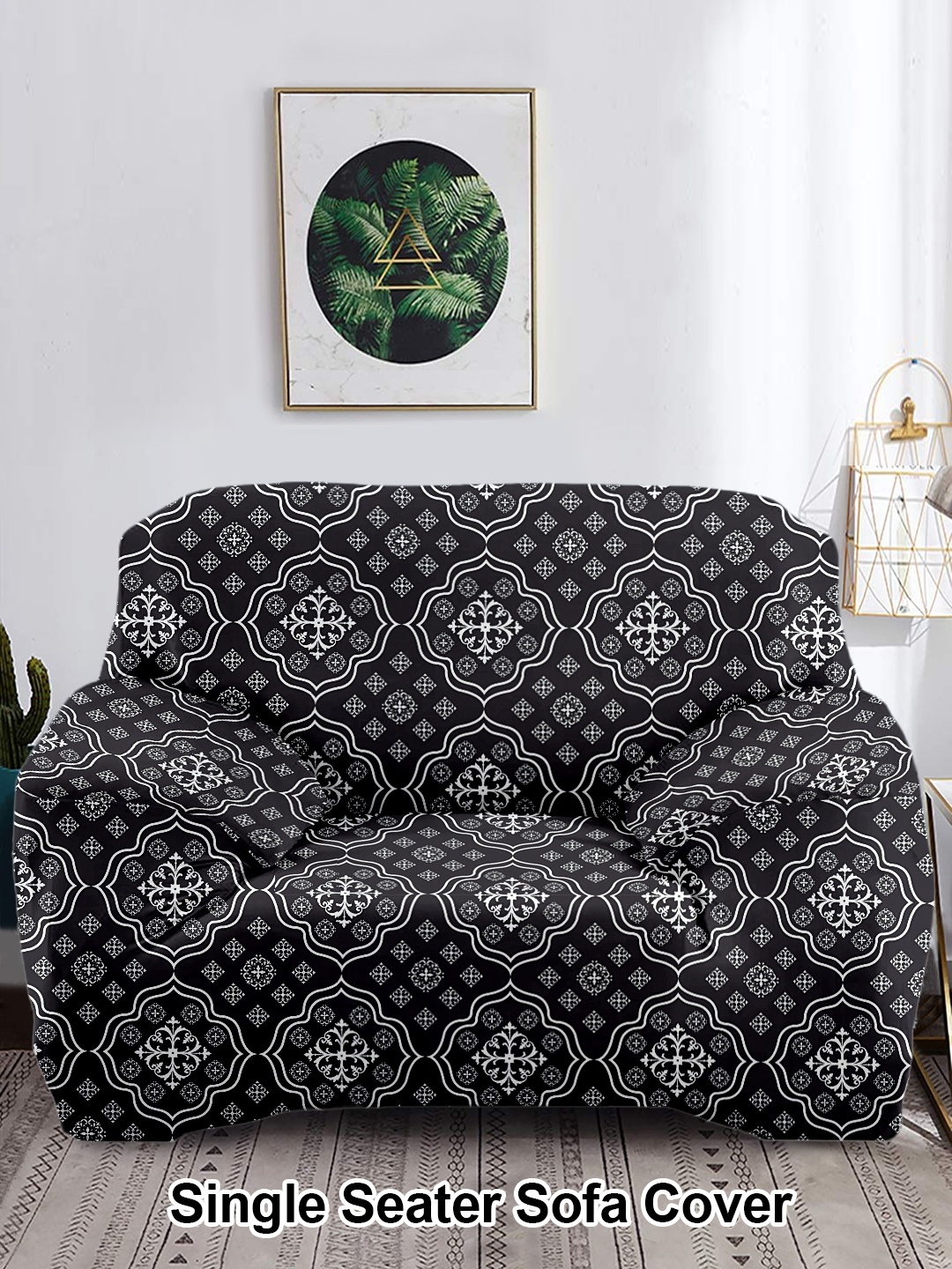 

Cortina Black Printed 1-Seater Stretchable Non-Slip Sofa Slipcover