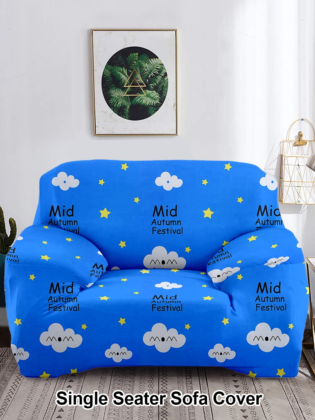 

Cortina Blue & White Printed 1-Seater Stretchable Non-Slip Sofa Slipcover