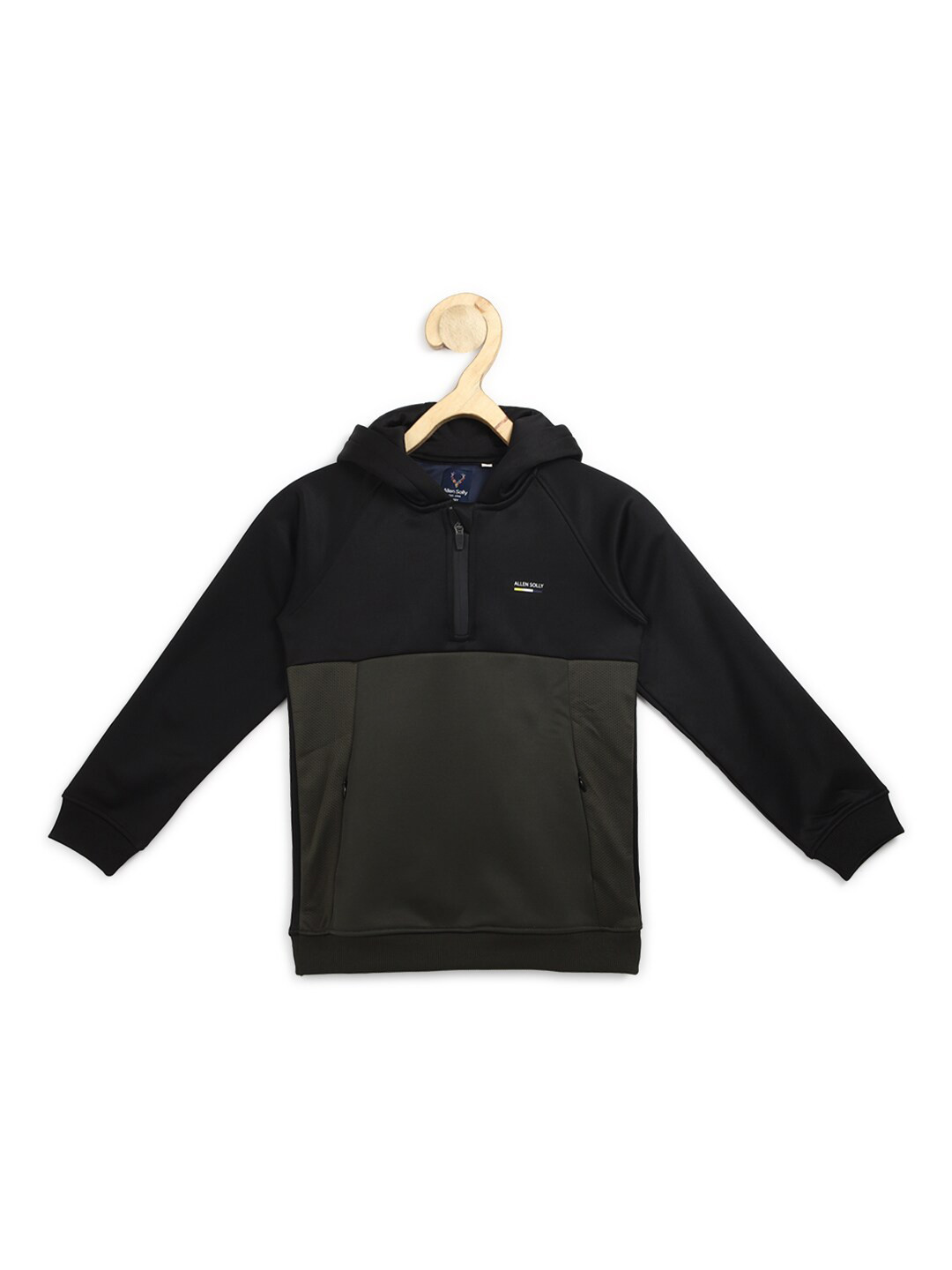 

Allen Solly Junior Boys Black Colourblocked Hooded Sweatshirt