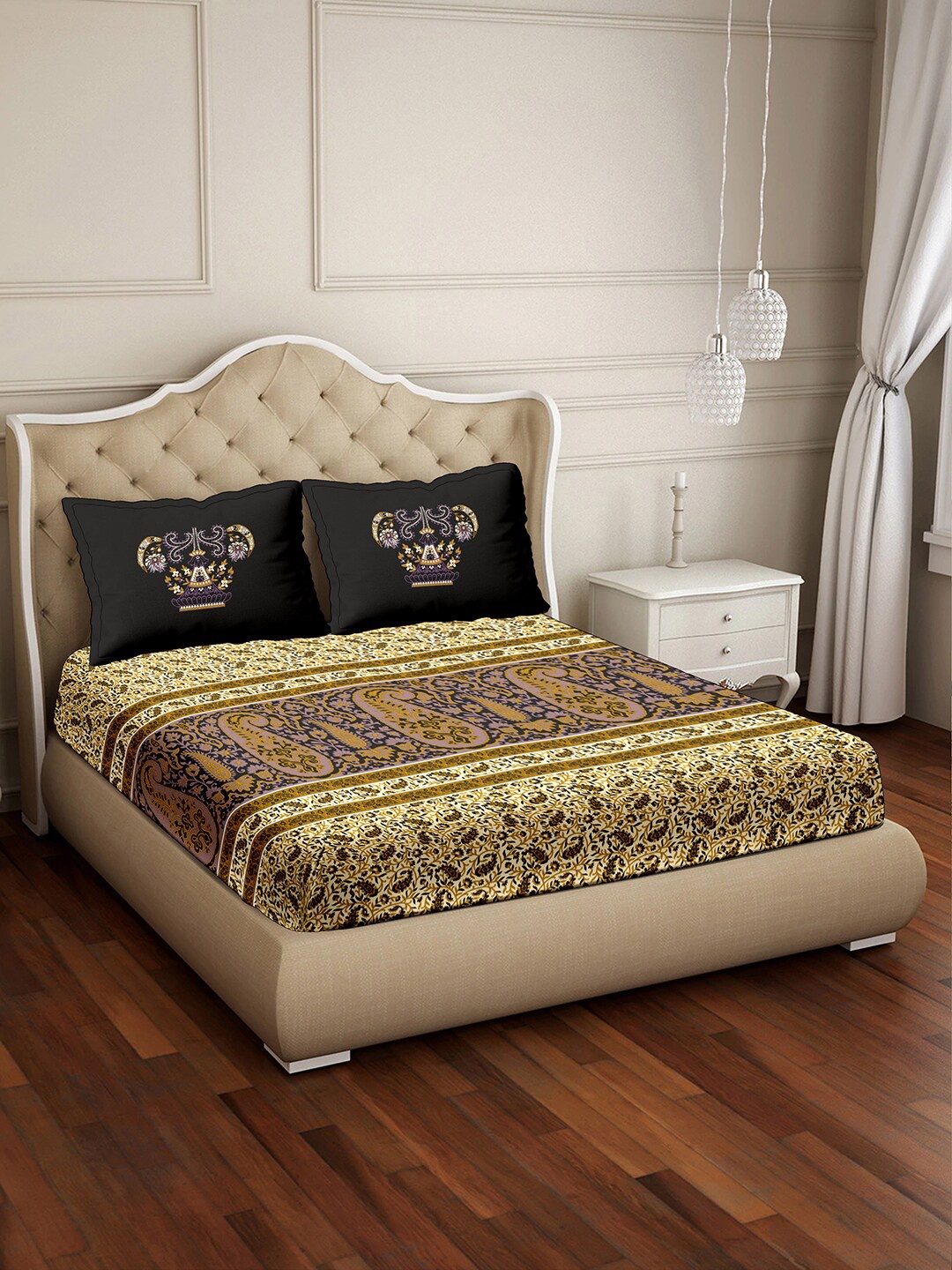 

BELLA CASA Purple Ethnic Motifs 350 TC King Bed Bedsheet