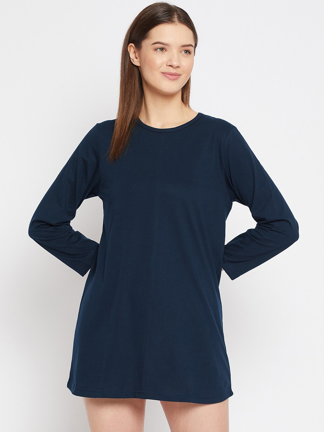 

FRENCH FLEXIOUS Women Navy Blue Solid Sleep Shirt