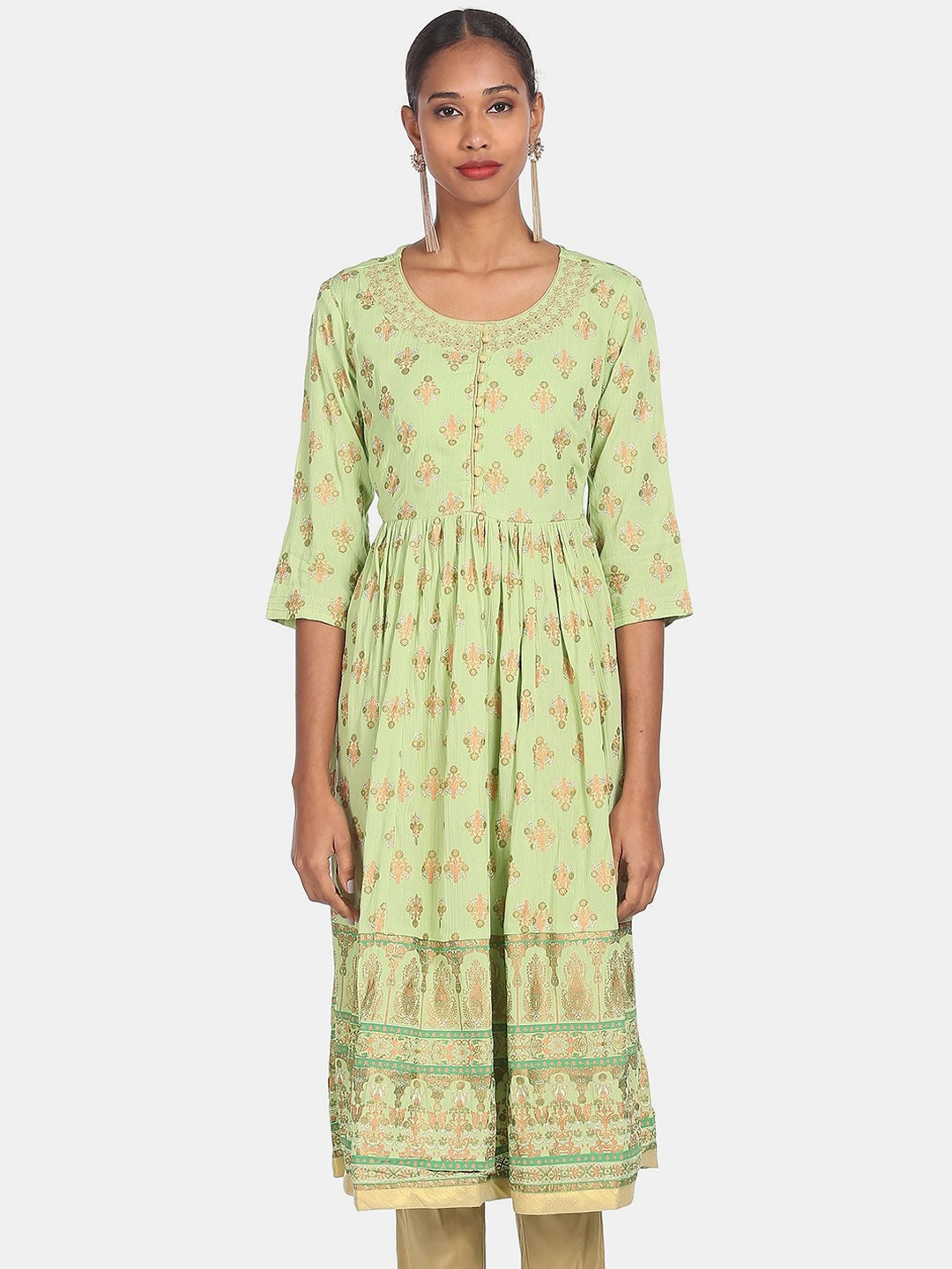 

Anahi Women Green Ethnic Motifs Printed Anarkali Kurta