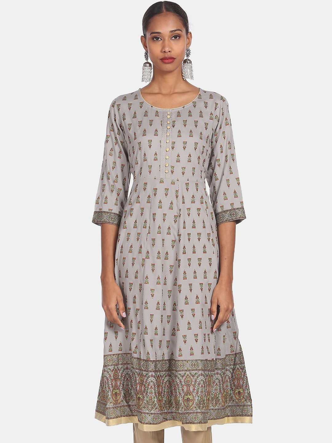 

Anahi Women Grey Ethnic Motifs Printed Anarkali Kurta