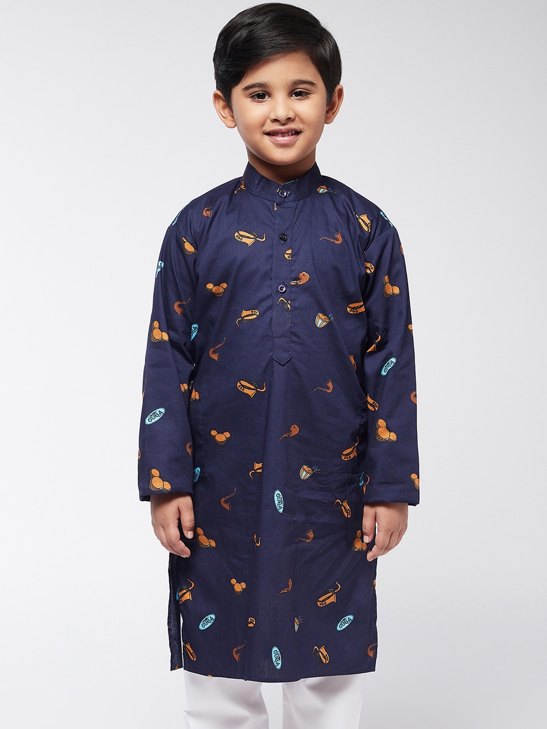 

SOJANYA Boys Navy Blue Printed Kurta