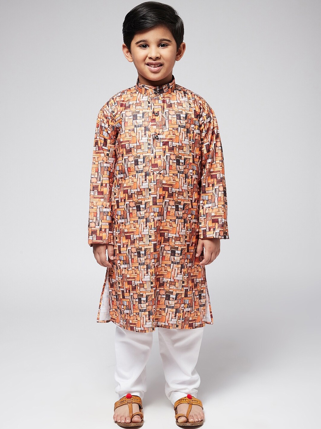 

SOJANYA Boys Orange Printed A-line Kurta with Pyjamas