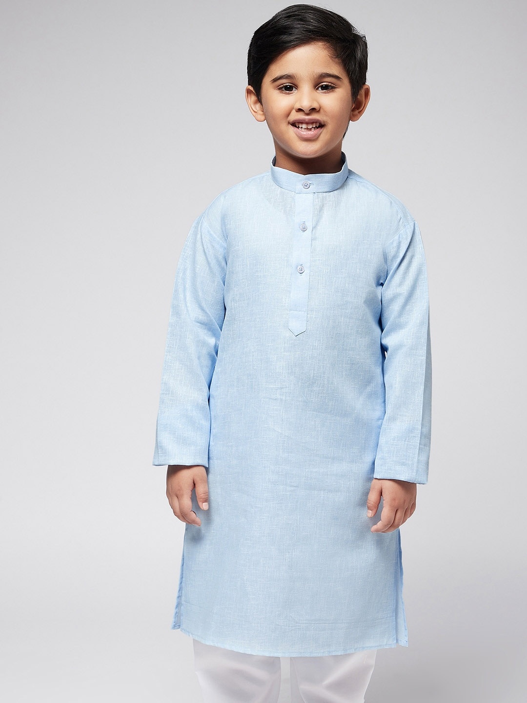 

SOJANYA Boys Blue & White Solid Mandarin Collar Straight Kurta