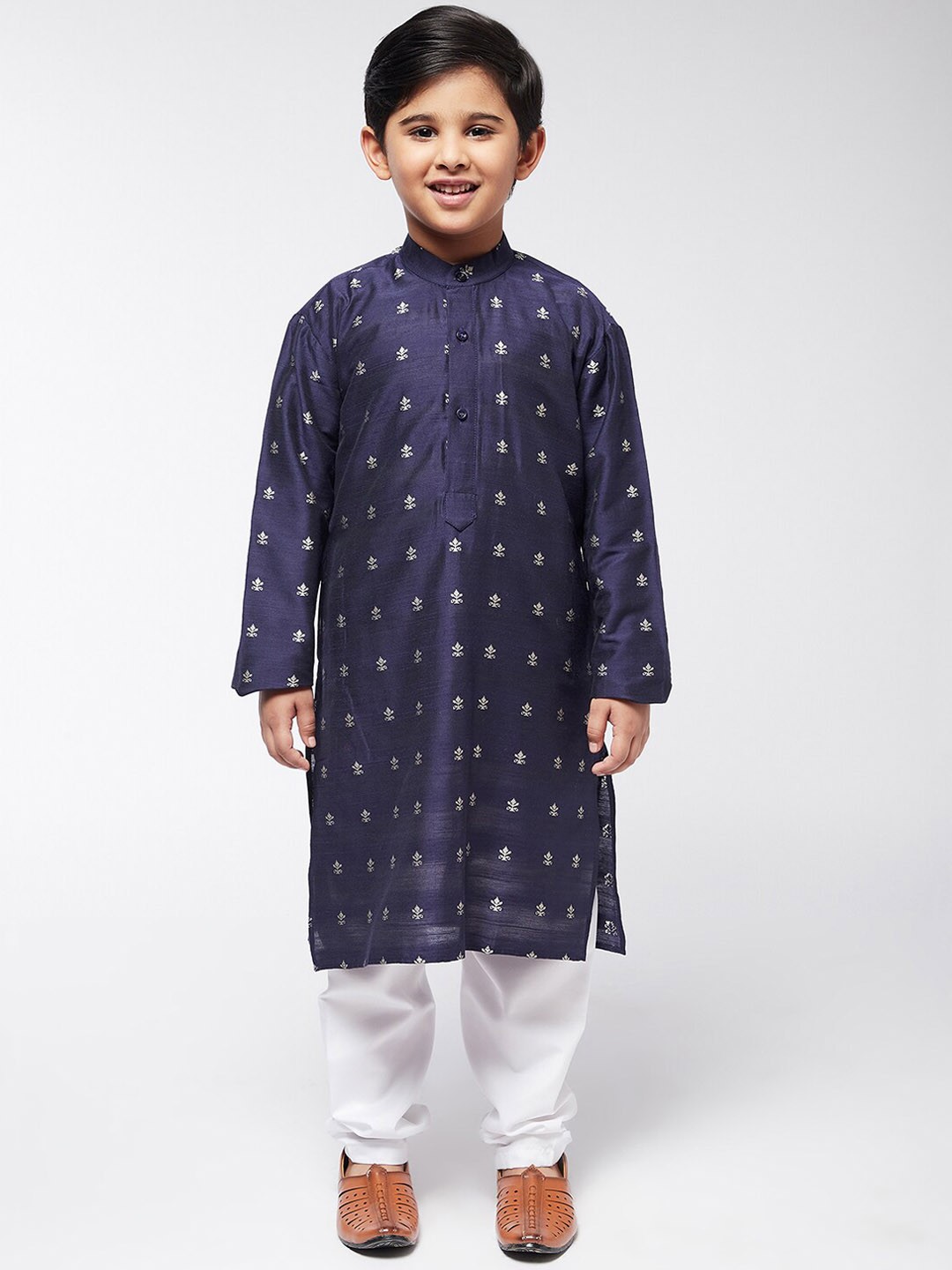 

SOJANYA Boys Navy Blue Kurta with Churidar