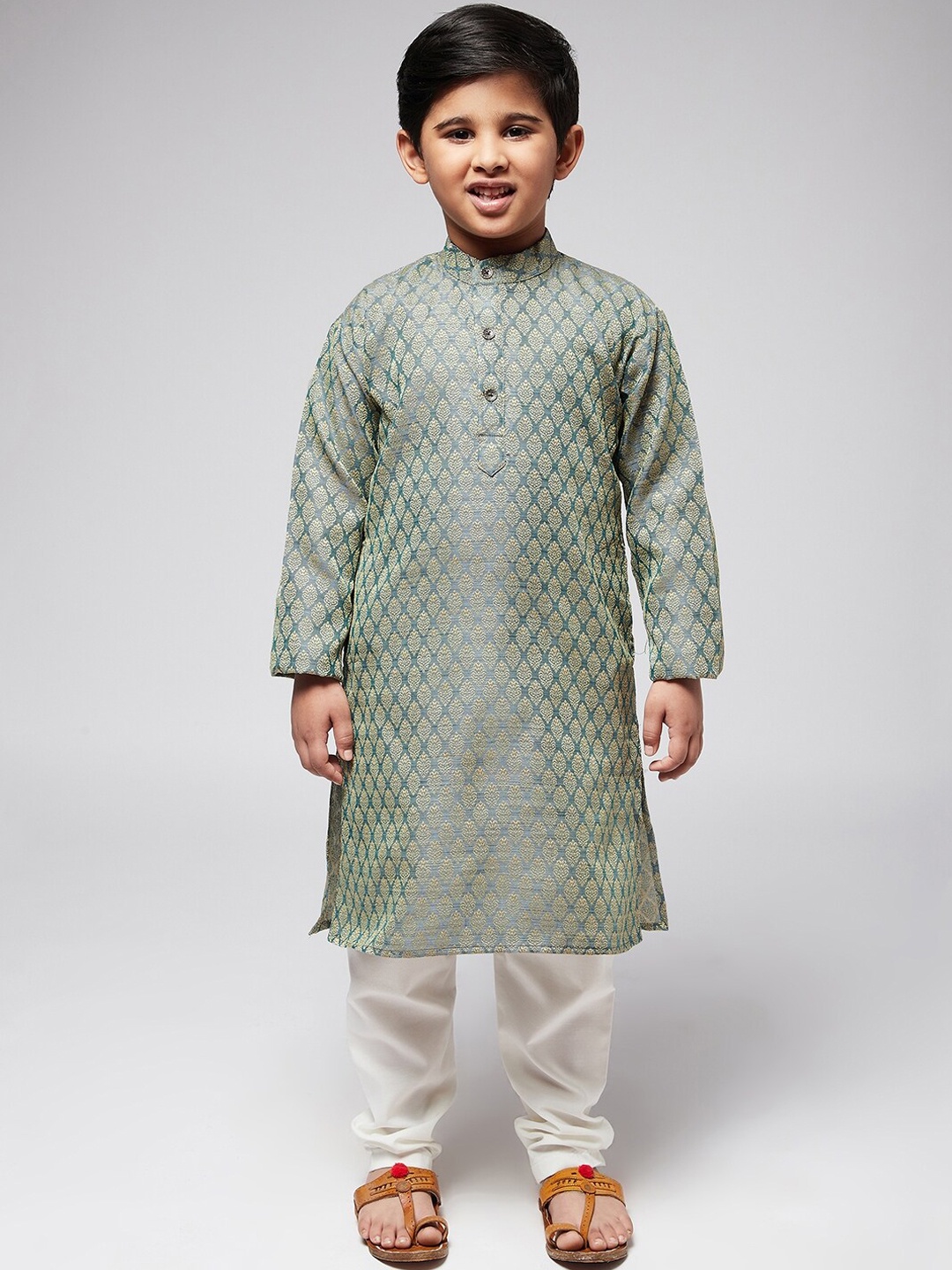 

SOJANYA Boys Green Ethnic Motifs Printed Kurta with Churidar