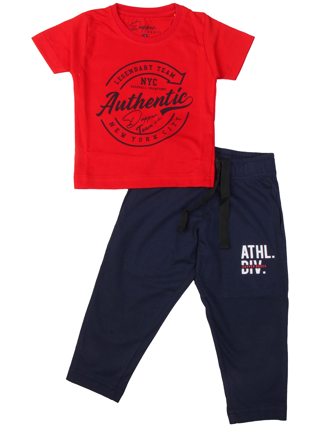 

Dapper dudes Boys Red & Blue Printed T-shirt with Trouser