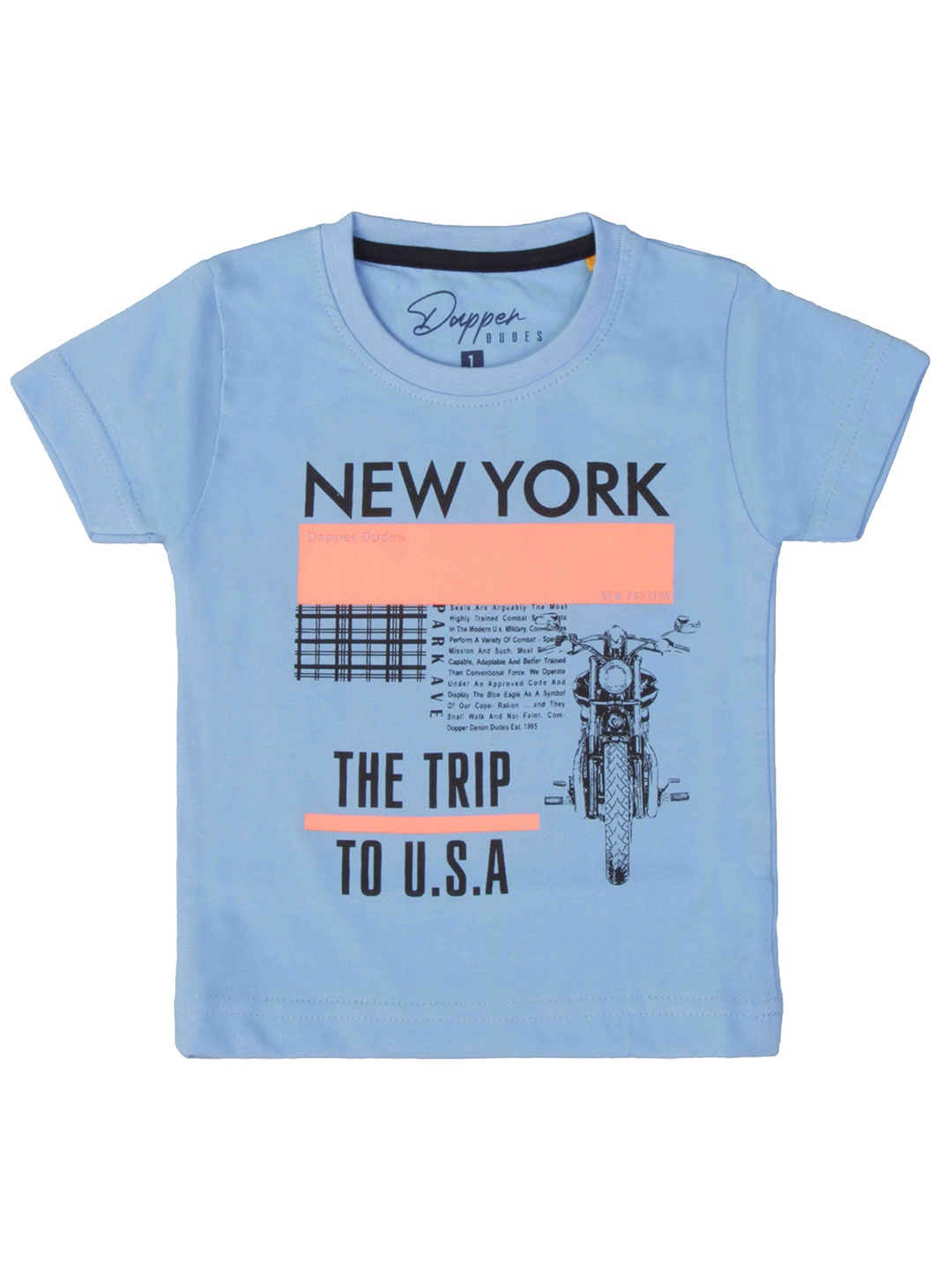 

Dapper dudes Boys Blue Typography Printed T-shirt