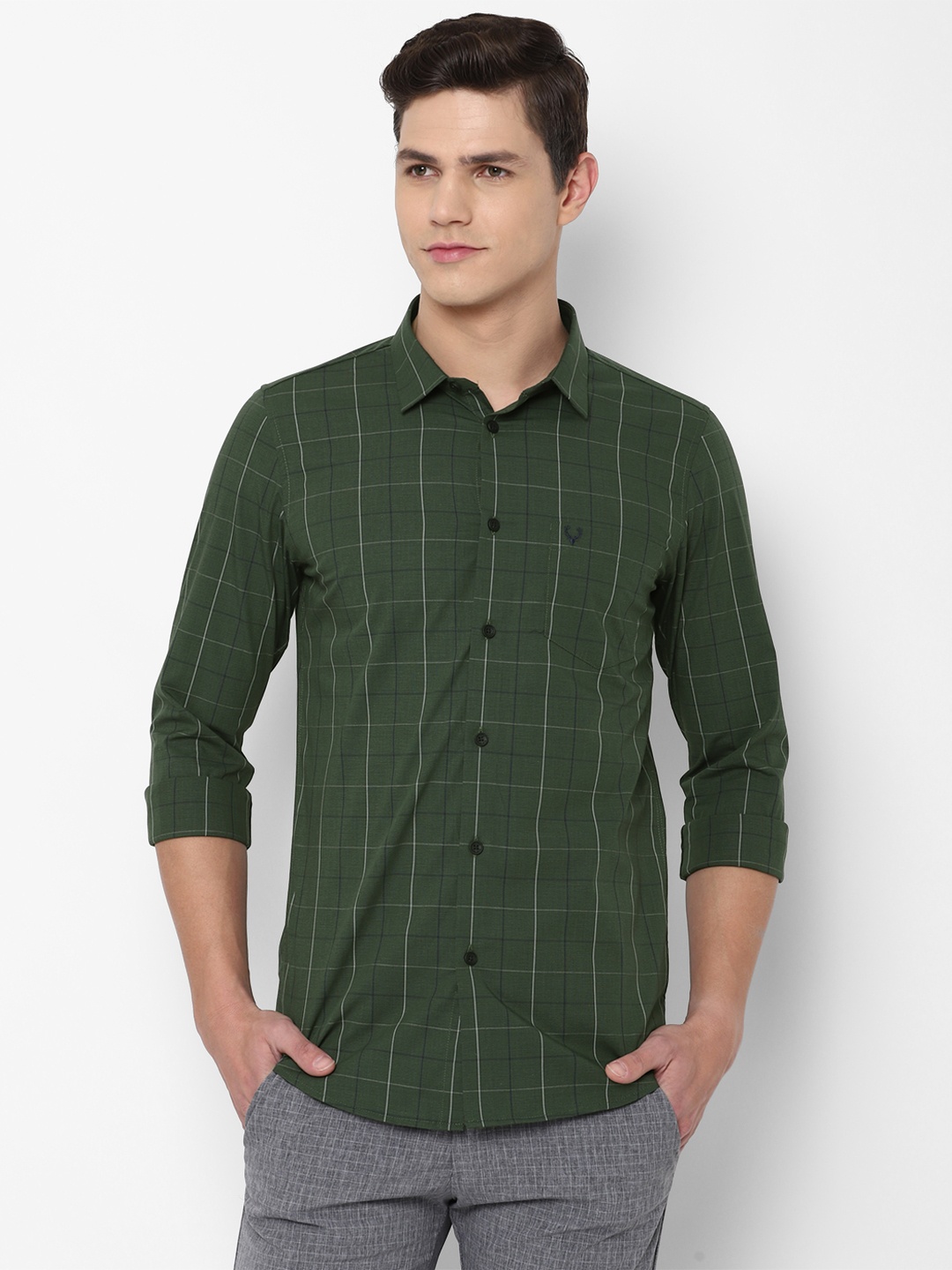 

Allen Solly Men Green Slim Fit Checked Cotton Casual Shirt