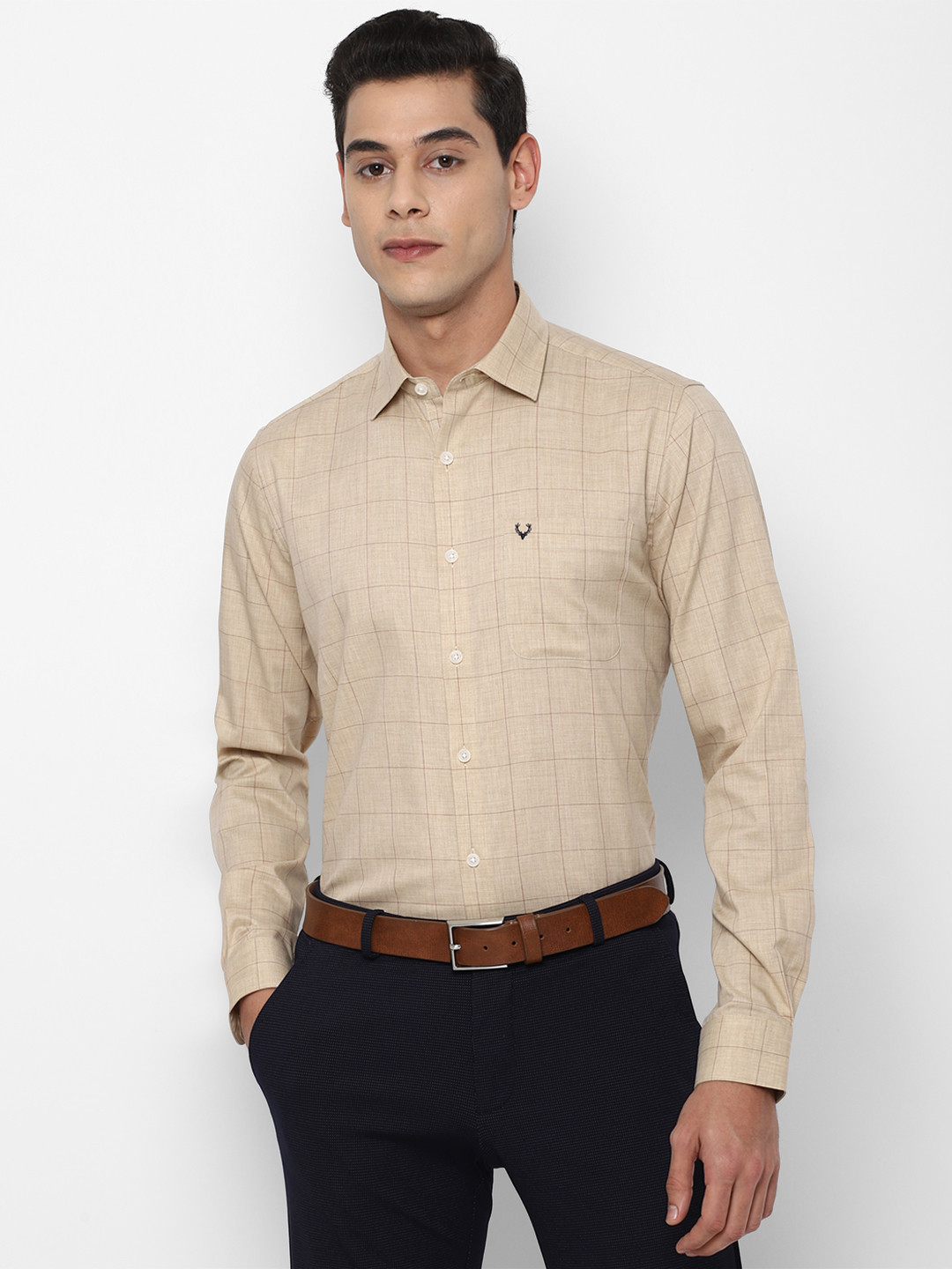 

Allen Solly Men Beige Slim Fit Windowpane Checked Formal Shirt