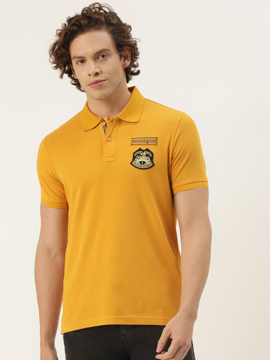 

Monte Carlo Men Mustard Yellow Applique Detail Polo Collar T-shirt