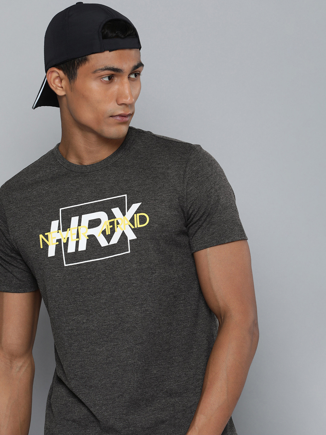 

HRX by Hrithik Roshan Men Grey Brand Logo Printed T-shirt