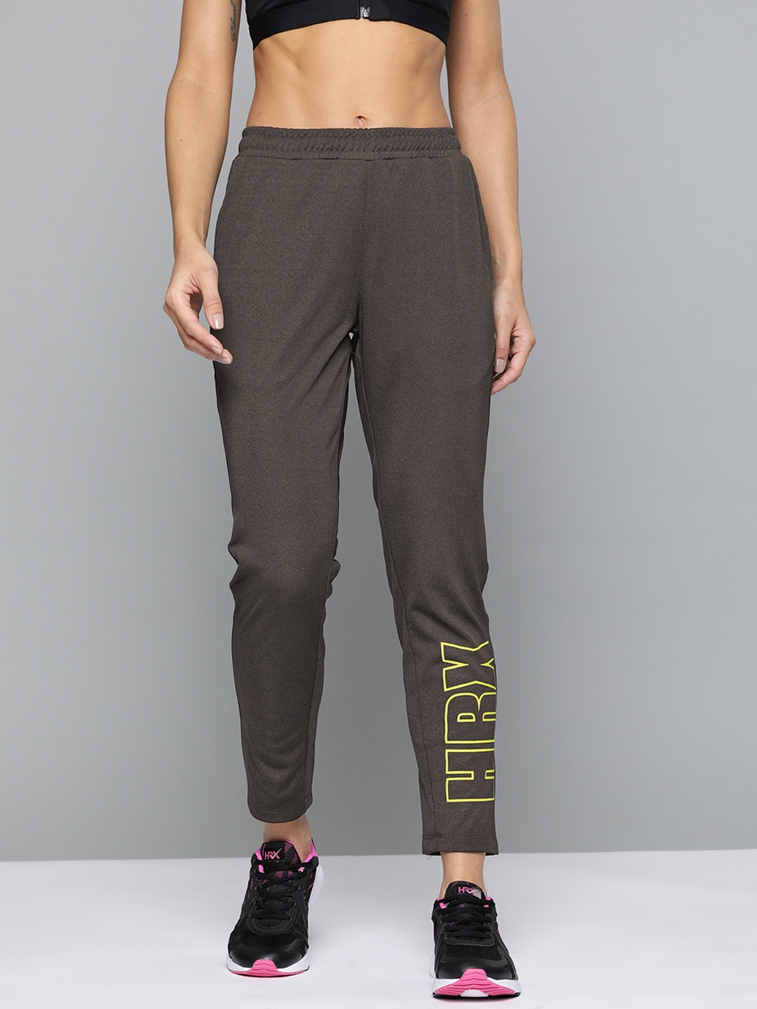 

HRX By Hrithik Roshan Running Women Grey Melange Brand Carrier Track Pants, Charcoal