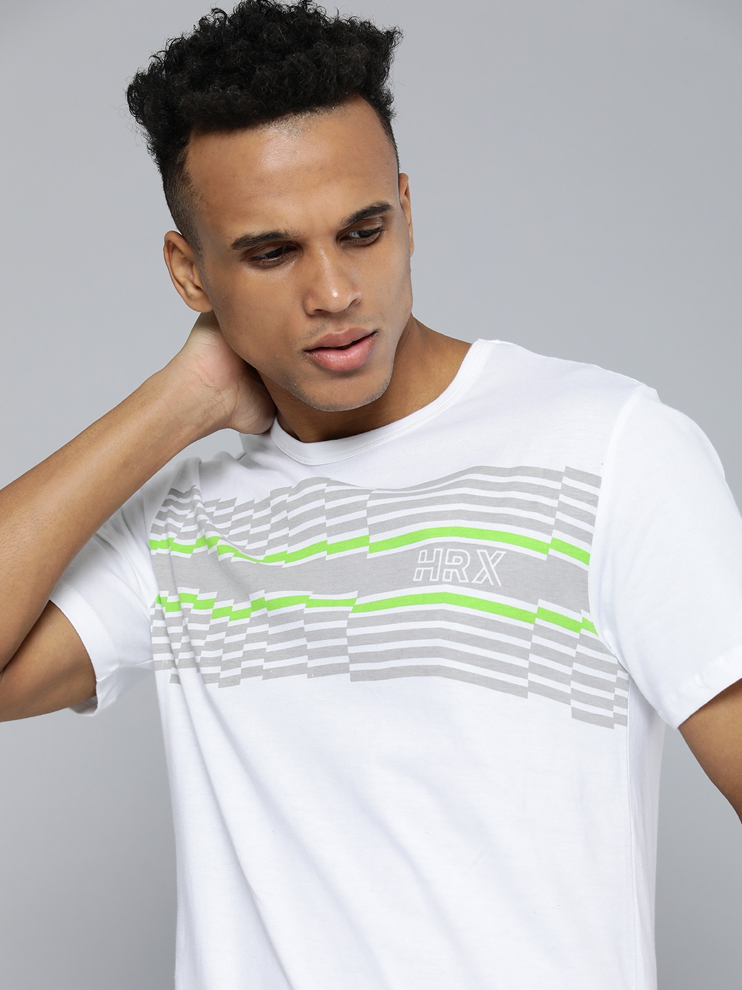 

HRX By Hrithik Roshan Men White Bio-Wash Geometric Lifestyle T-shirt