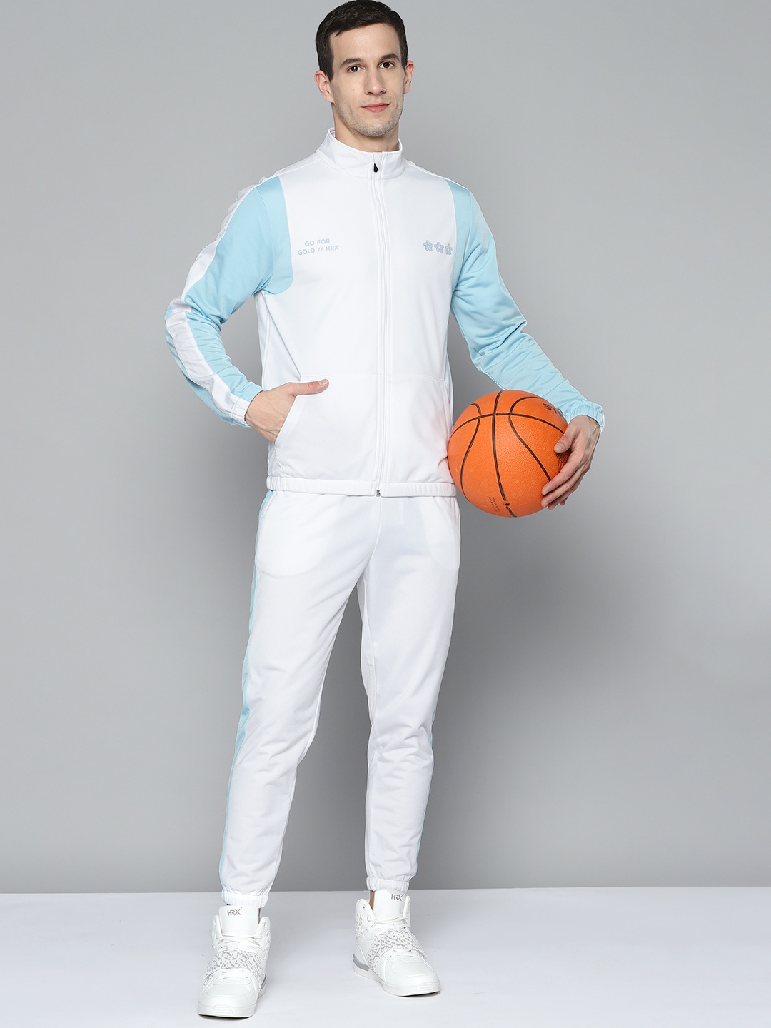 

HRX By Hrithik Roshan Basketball Men Optic White Colourblock Tracksuits