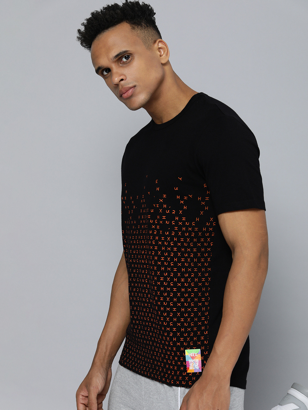 

HRX By Hrithik Roshan Lifestyle Men Jet Black Bio-Wash Geometric T-shirt