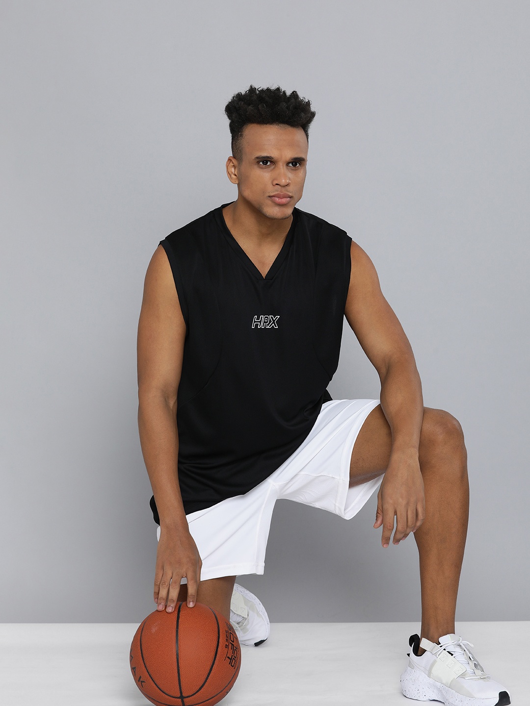 

HRX By Hrithik Roshan Basketball Men Jet Black Rapid-Dry Brand Carrier Tshirts