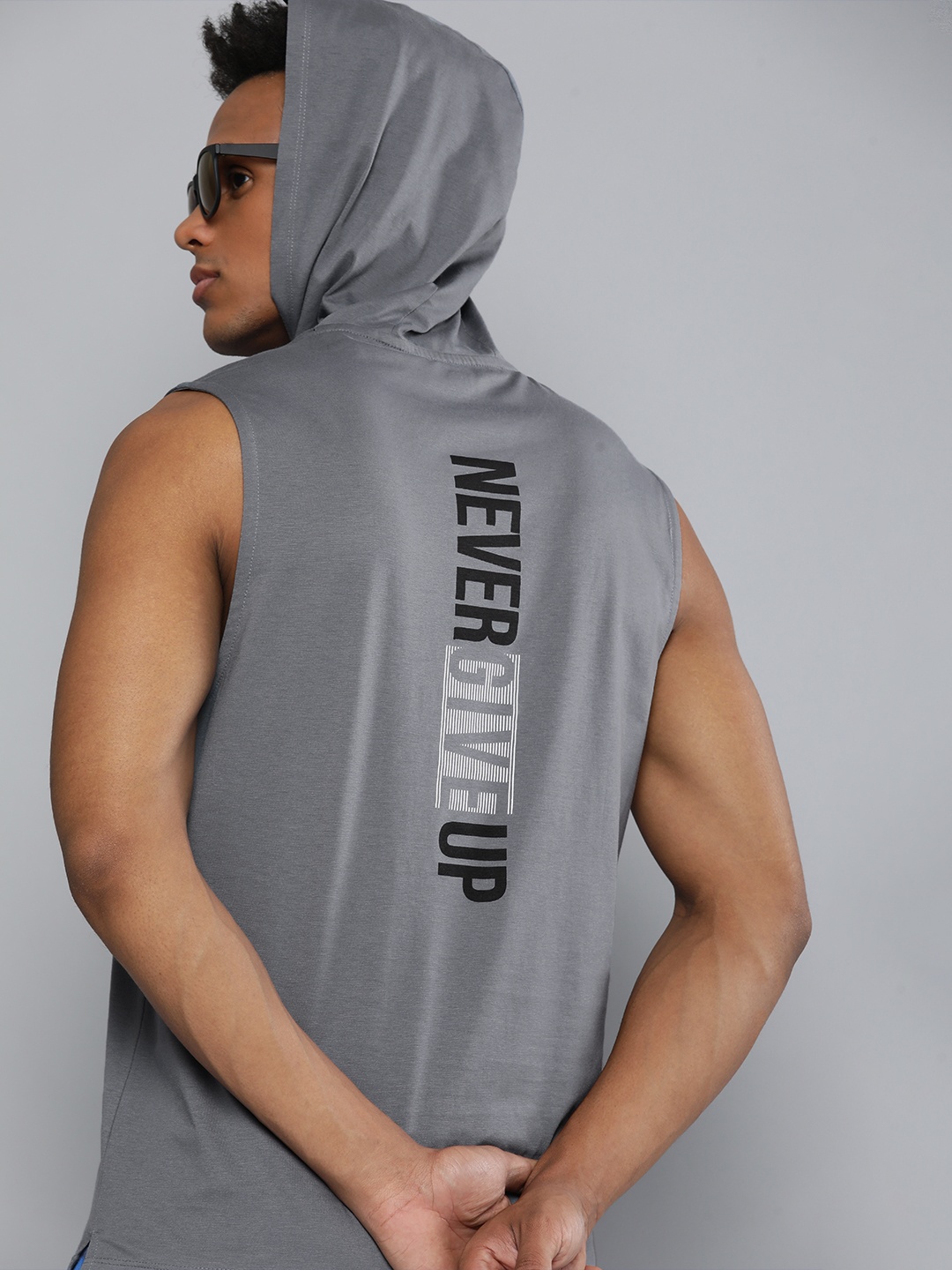 

HRX By Hrithik Roshan Training Men Pewter Bio-Wash Typography Tshirts, Grey