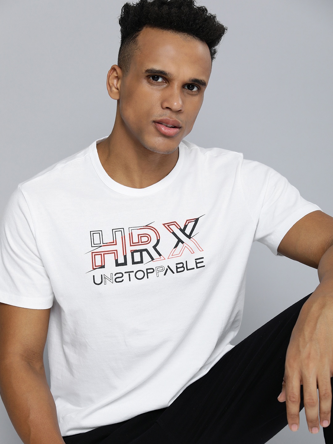 

HRX By Hrithik Roshan Lifestyle Men Optic White Bio-Wash Brand Carrier T-shirt