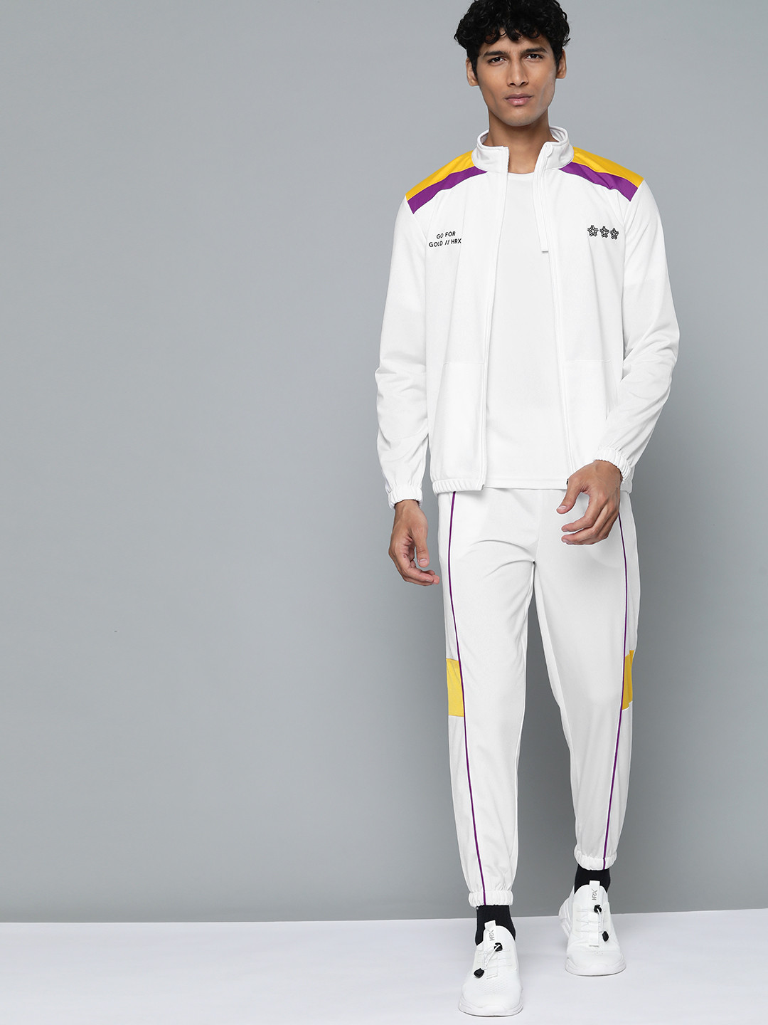 

HRX By Hrithik Roshan Basketball Men Optic White Colourblock Tracksuits