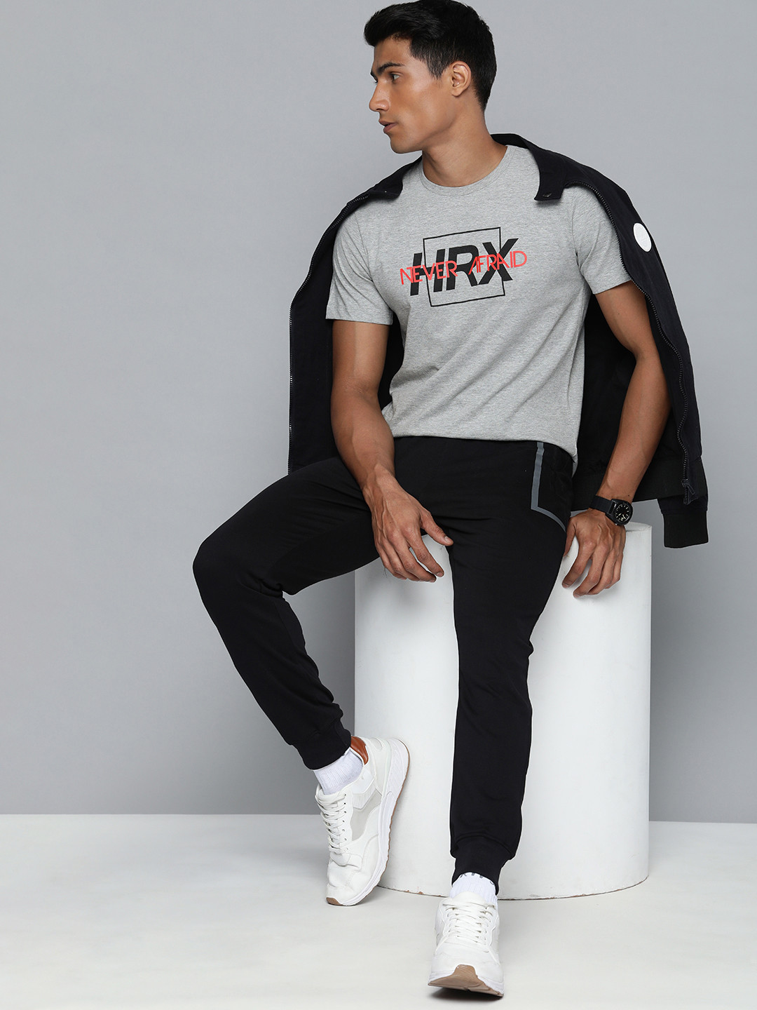 

HRX by Hrithik Roshan Men Grey Typography Printed T-shirt