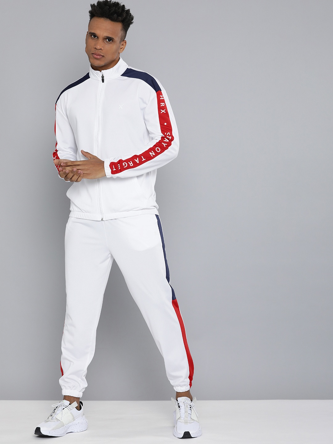 

HRX By Hrithik Roshan Basketball Men Optic White Colourblock Tracksuit