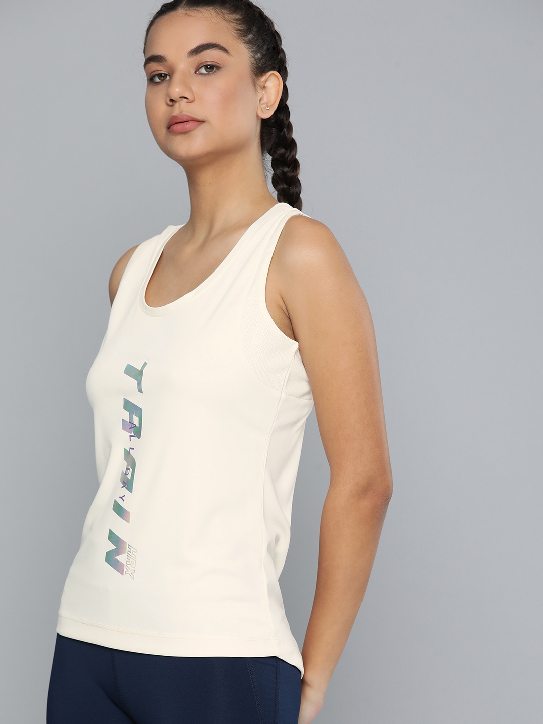 

HRX By Hrithik Roshan Women White Rapid-Dry Typography Training Top