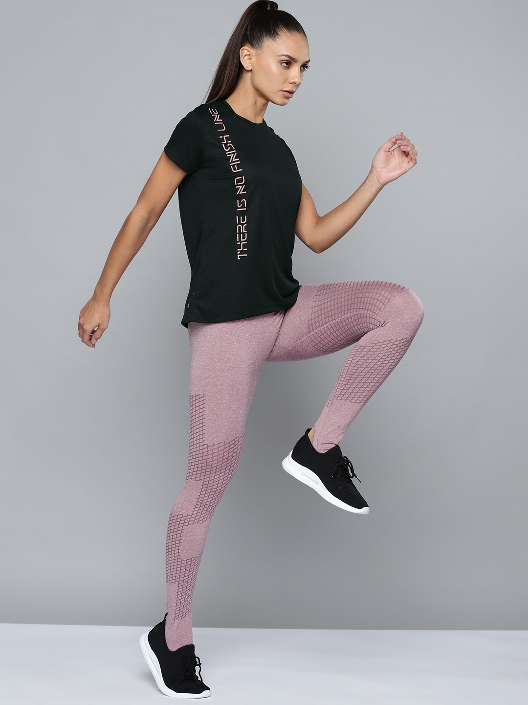 HRX By Hrithik Roshan Running Women Jet Black Rapid-Dry Typography Tshirts