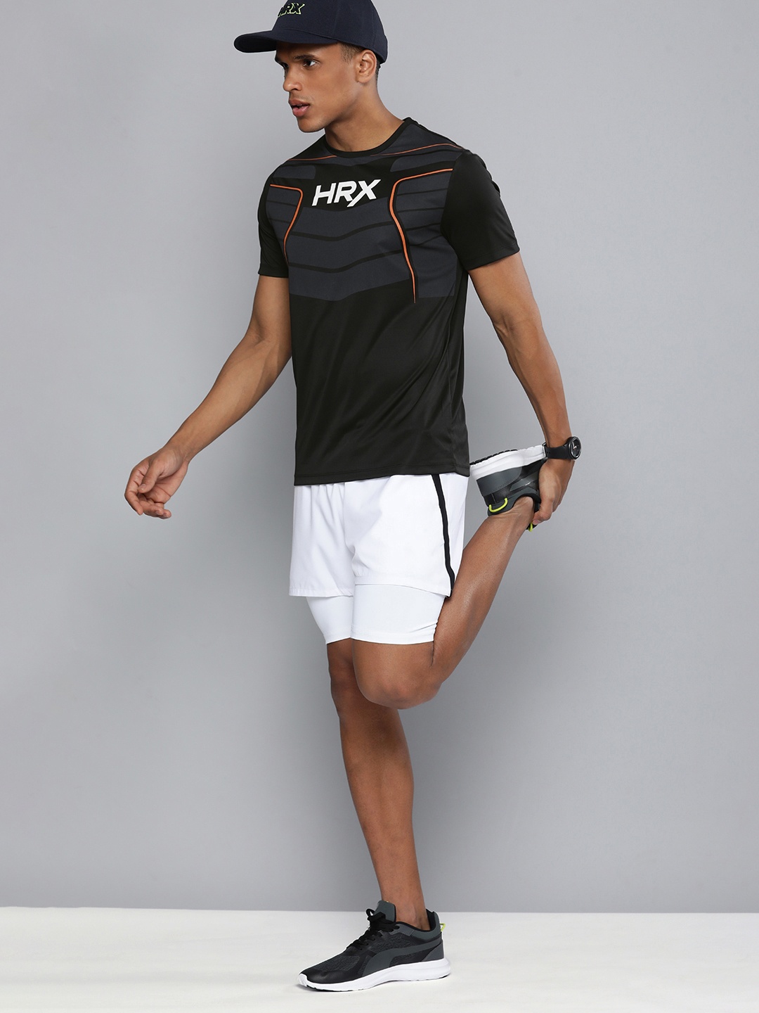 

HRX By Hrithik Roshan Training Men Jet Black Rapid-Dry Brand Carrier Tshirts