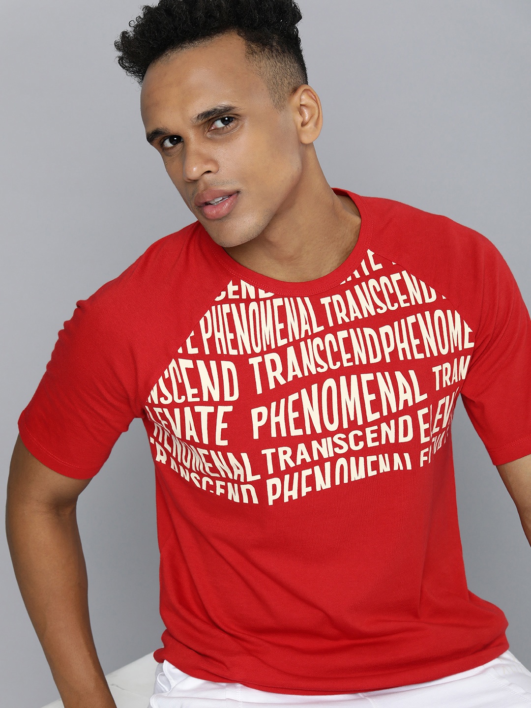 

HRX By Hrithik Roshan Lifestyle Men Red & White Bio-Wash Geometric Tshirts