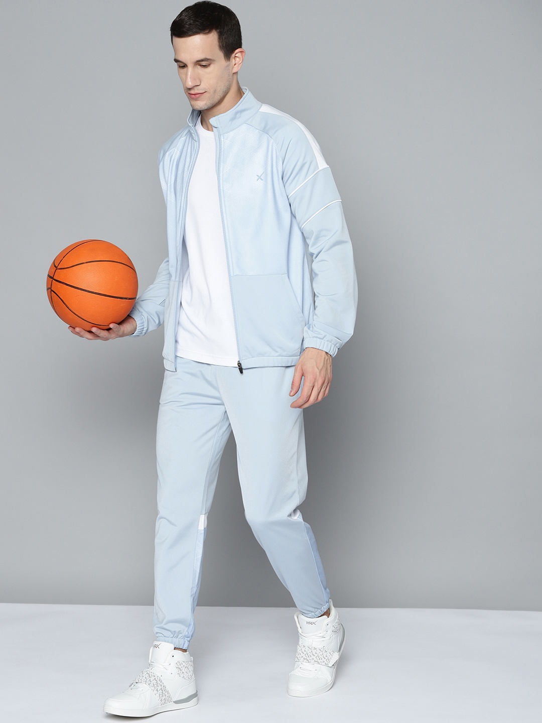 

HRX By Hrithik Roshan Basketball Men Blue Fog Colourblock Tracksuit