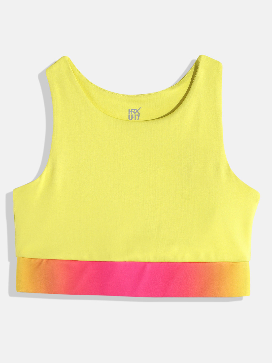 

HRX By Hrithik Roshan Active Girls Neon Lime Rapid-Dry AOP Sports Bra, Yellow