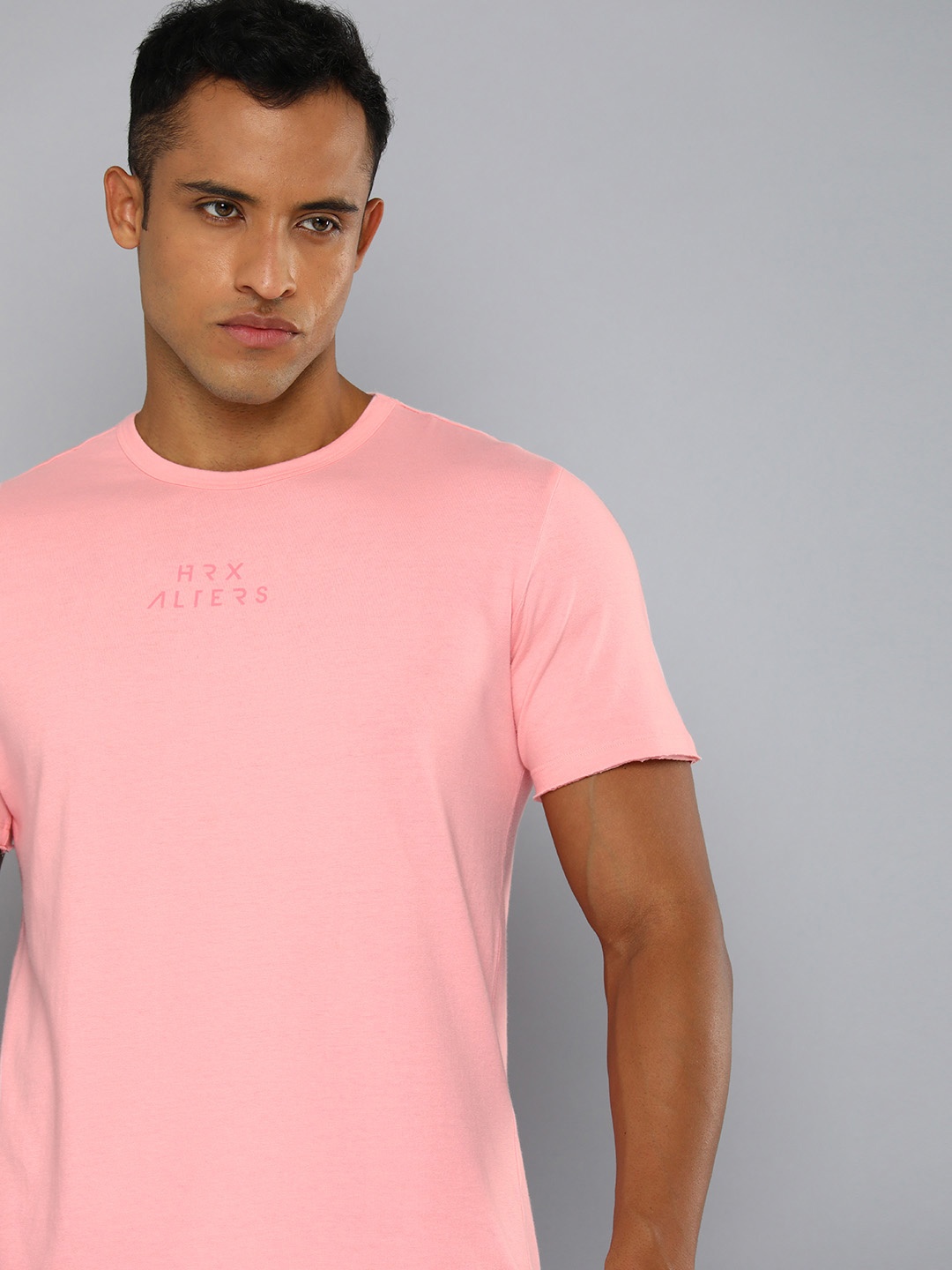 

HRX by Hrithik Roshan Lifestyle Men Quartz Pink Brand Logo Pure Cotton Bio-Wash T-shirt