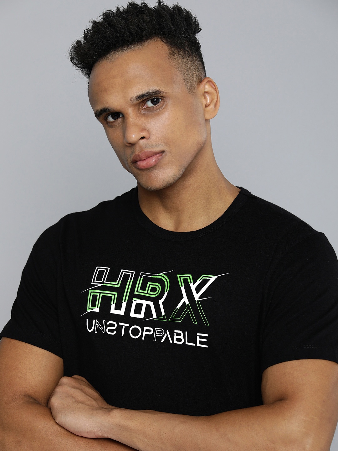 

HRX By Hrithik Roshan Lifestyle Men Black Bio-Wash Brand Carrier Tshirts