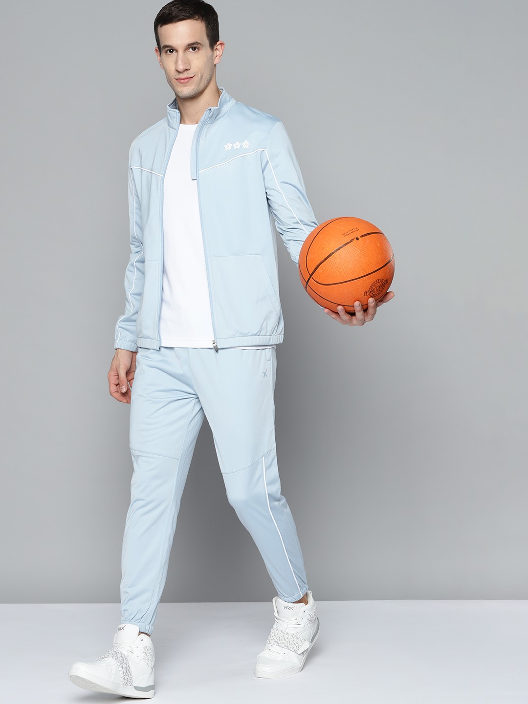 

HRX By Hrithik Roshan Basketball Men Blue Fog Colourblock Tracksuits