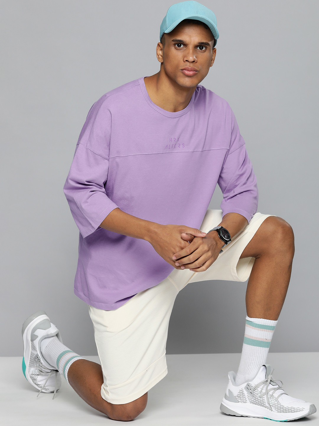 

HRX By Hrithik Roshan Lifestyle Men Chalk Violet Bio-Wash Brand Carrier T-shirt