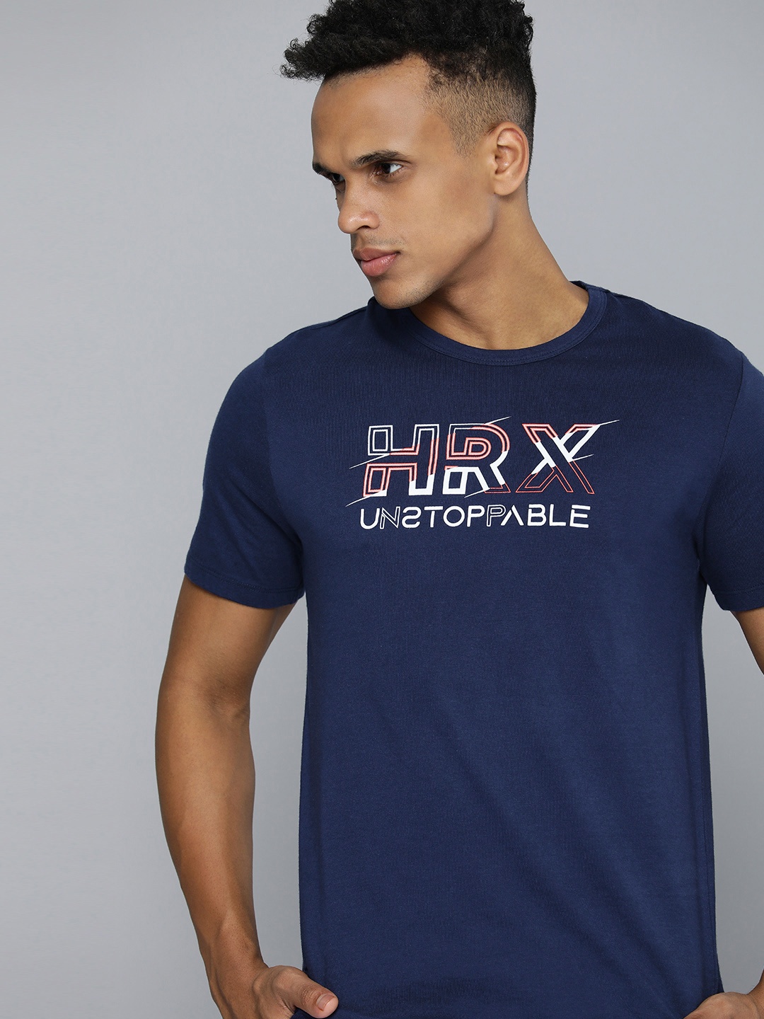 

HRX By Hrithik Roshan Men Blue Bio-Wash Brand Carrier T-shirt, Navy blue