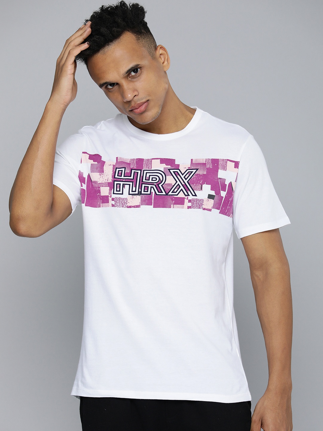 

HRX By Hrithik Roshan Men White Bio-Wash Geometric Lifestyle T-shirt