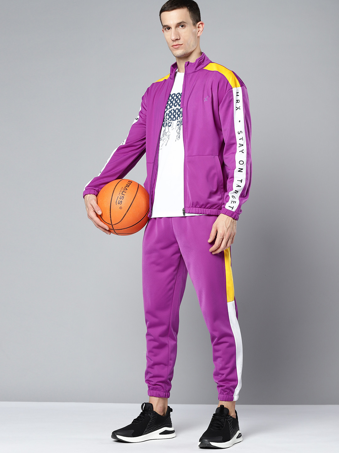 

HRX By Hrithik Roshan Basketball Men Amaranth Purple Colourblock Tracksuits