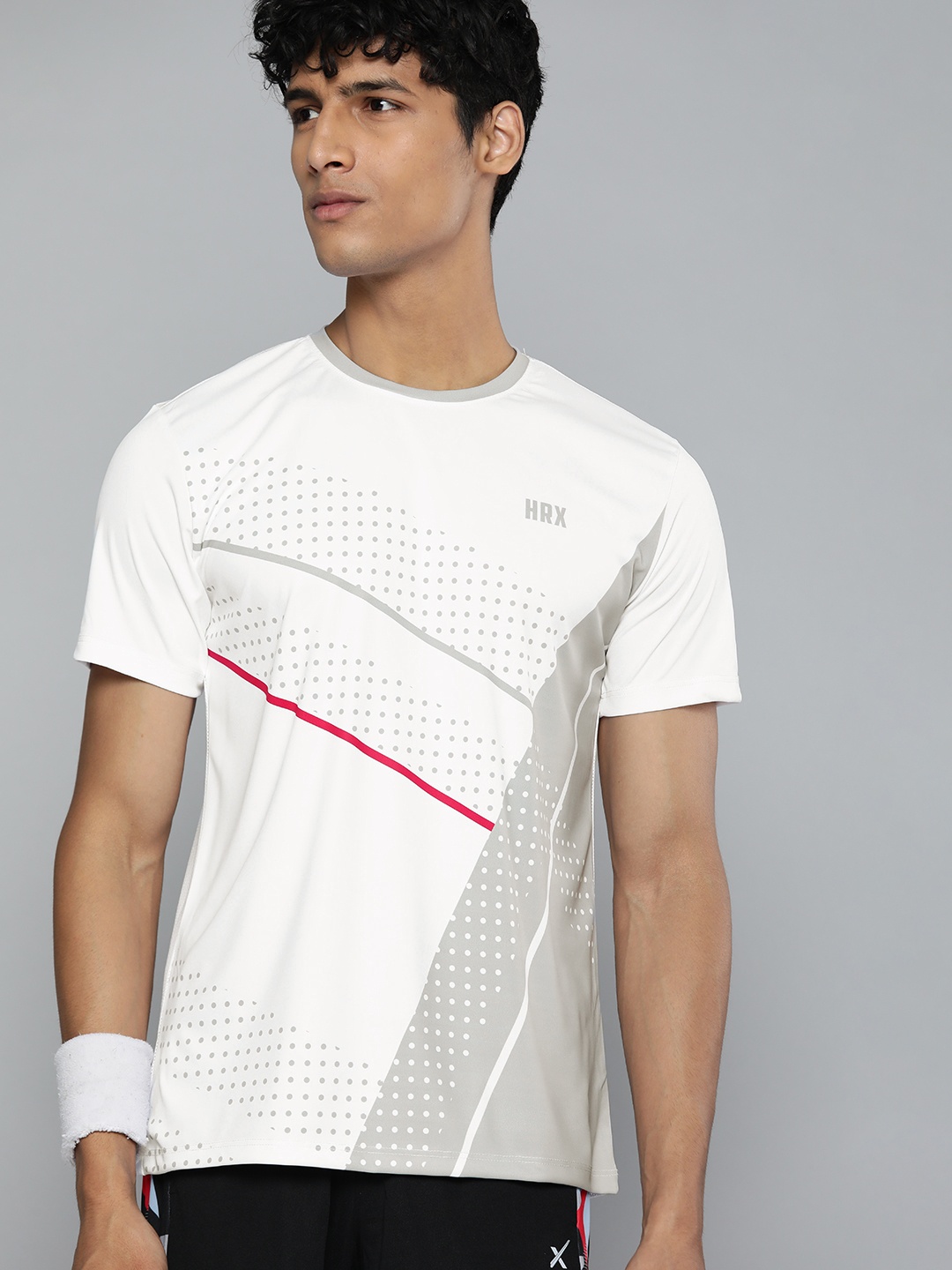 

HRX By Hrithik Roshan Racketsport Men Wet Weather Rapid-Dry Stripes Tshirts, White